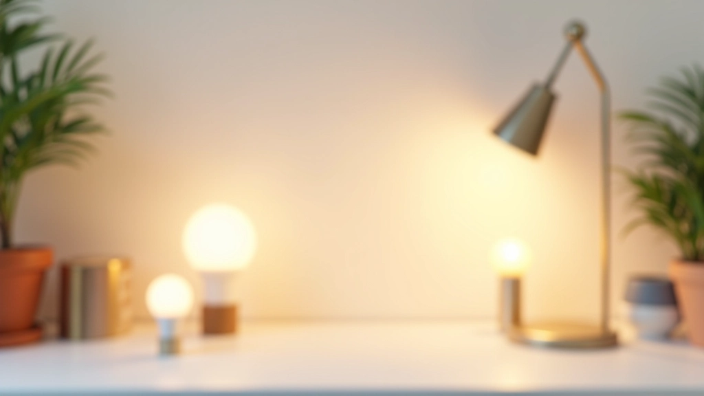 Pracovní plocha s různými typy lamp a osvětlovacích prvků na bílém pozadí