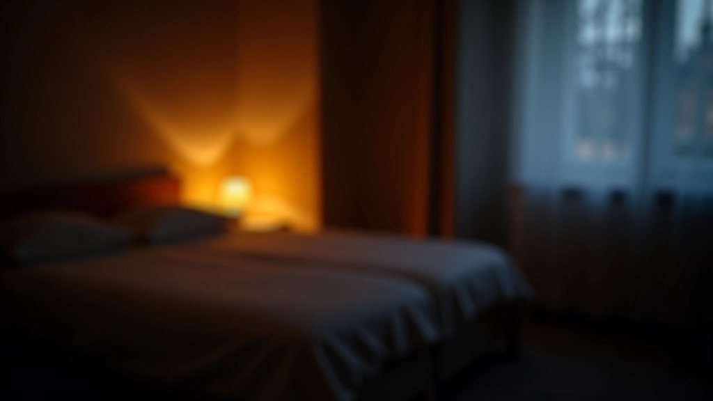 Temná útulná ložnice s měkkým osvětlením a minimálním množstvím světla pro zdravý spánek
