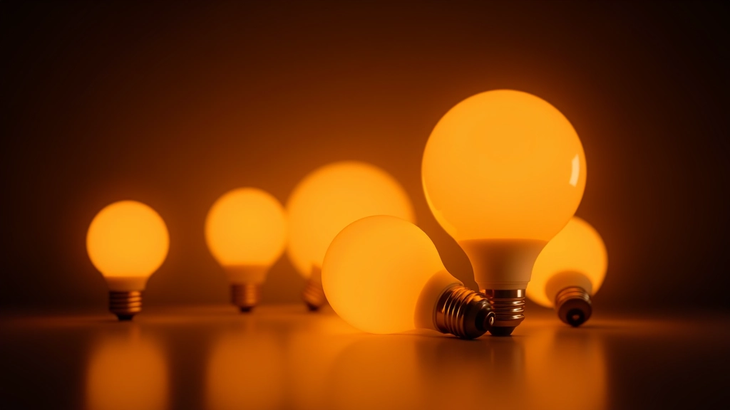 Profesionální foto různých typů lamp a jejich barevného teplého tónu na tmavém pozadí